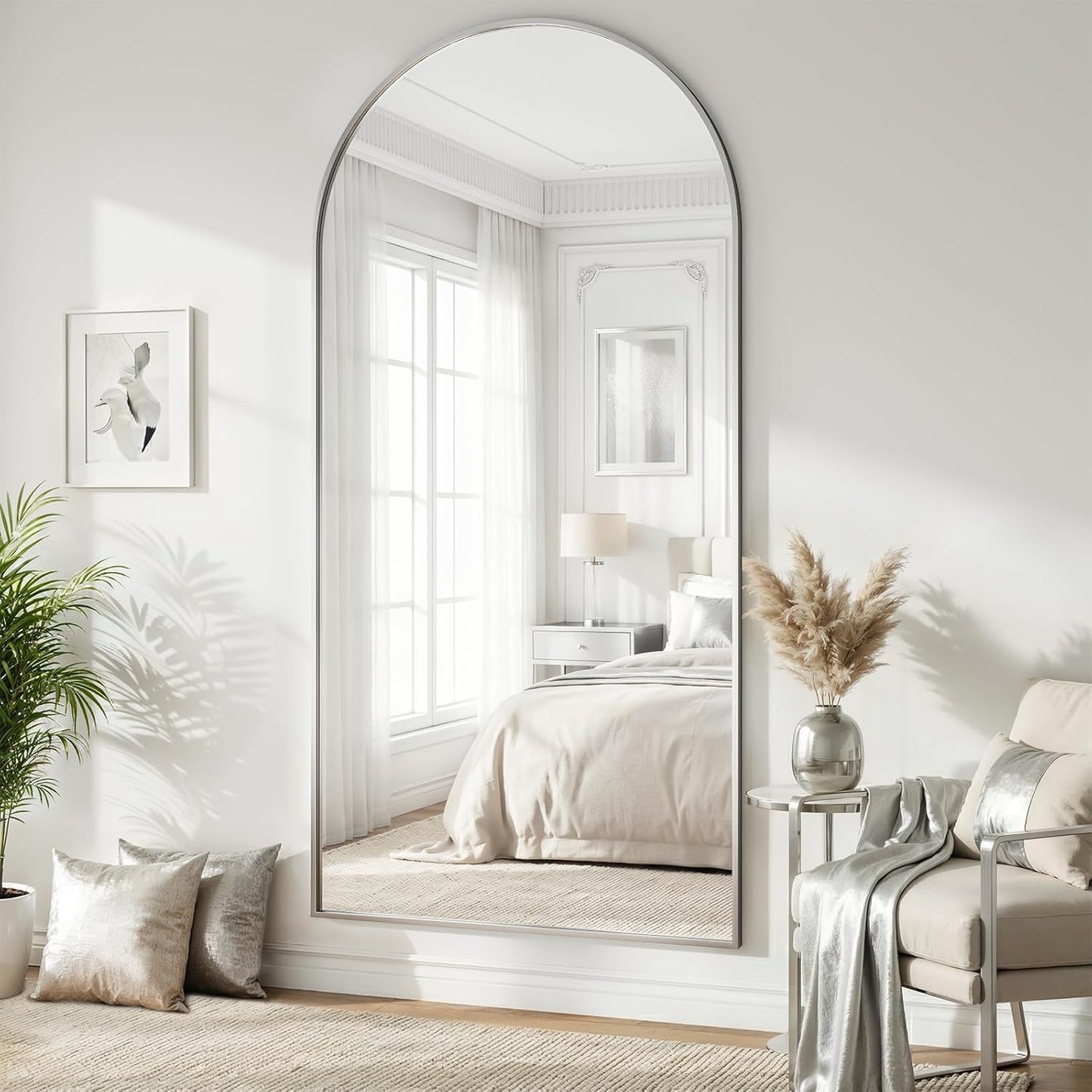 57" x 20" Arched Full Length Mirror - Wall Mounted/Floor Mirror Aluminum Alloy Frame Full Body Mirrors for Bathroom Living Room Bedroom and Entryway,Black