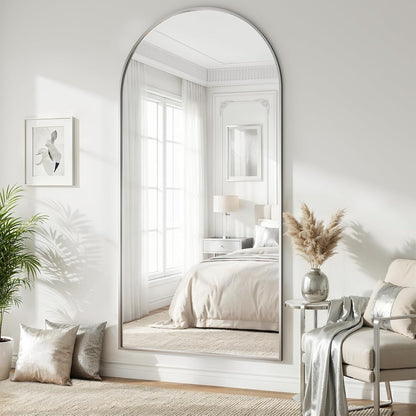 57" x 20" Arched Full Length Mirror - Wall Mounted/Floor Mirror Aluminum Alloy Frame Full Body Mirrors for Bathroom Living Room Bedroom and Entryway,Black