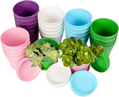 TDHDIKE 10 Pcs Plastic Planters Indoor Pots, Mini Flower Seedlings Nursery Flower Pot with Pallet, Modern Decorative Gardening Containers