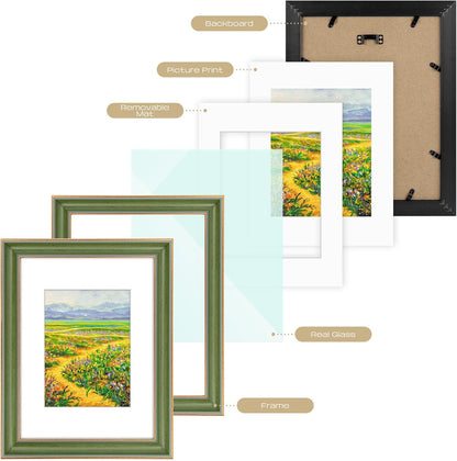 Golden State Art, 11x14 Photo Frame with Mat for Pictures 8x10 and Real Glass (Dark Gold Brown & Bronze Pewter Panel with White Color Mat, 1.25 Inch Frame Border)