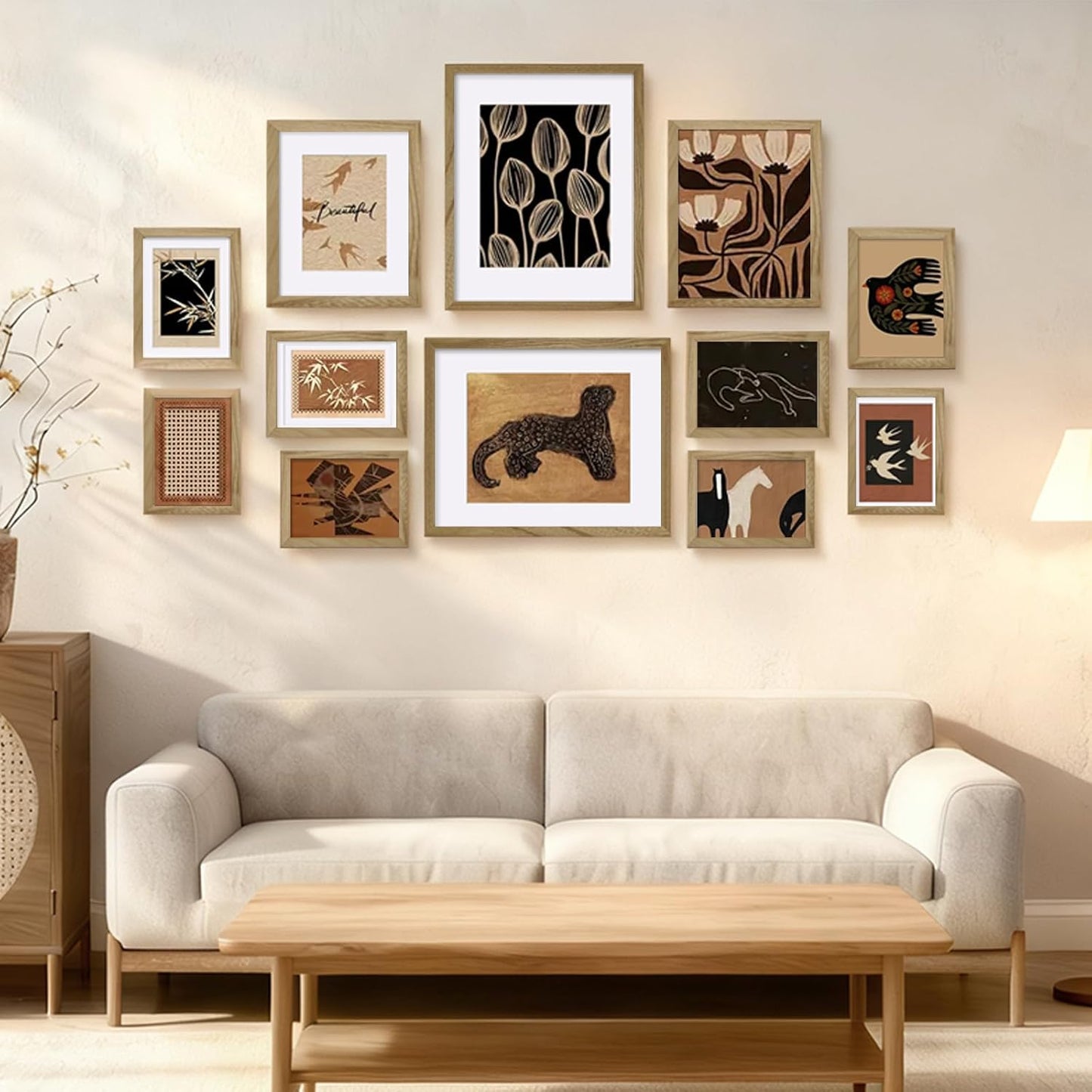 Egofine Picture Frame Set 12 Pack, Picture Frames Collage Wall Decor with Two 11x14, Two 8x10, Four 5x7, Four 4x6 for Wall and Tabletop, Made of Solid Wood, Covered by Plexiglass, Natural Wood
