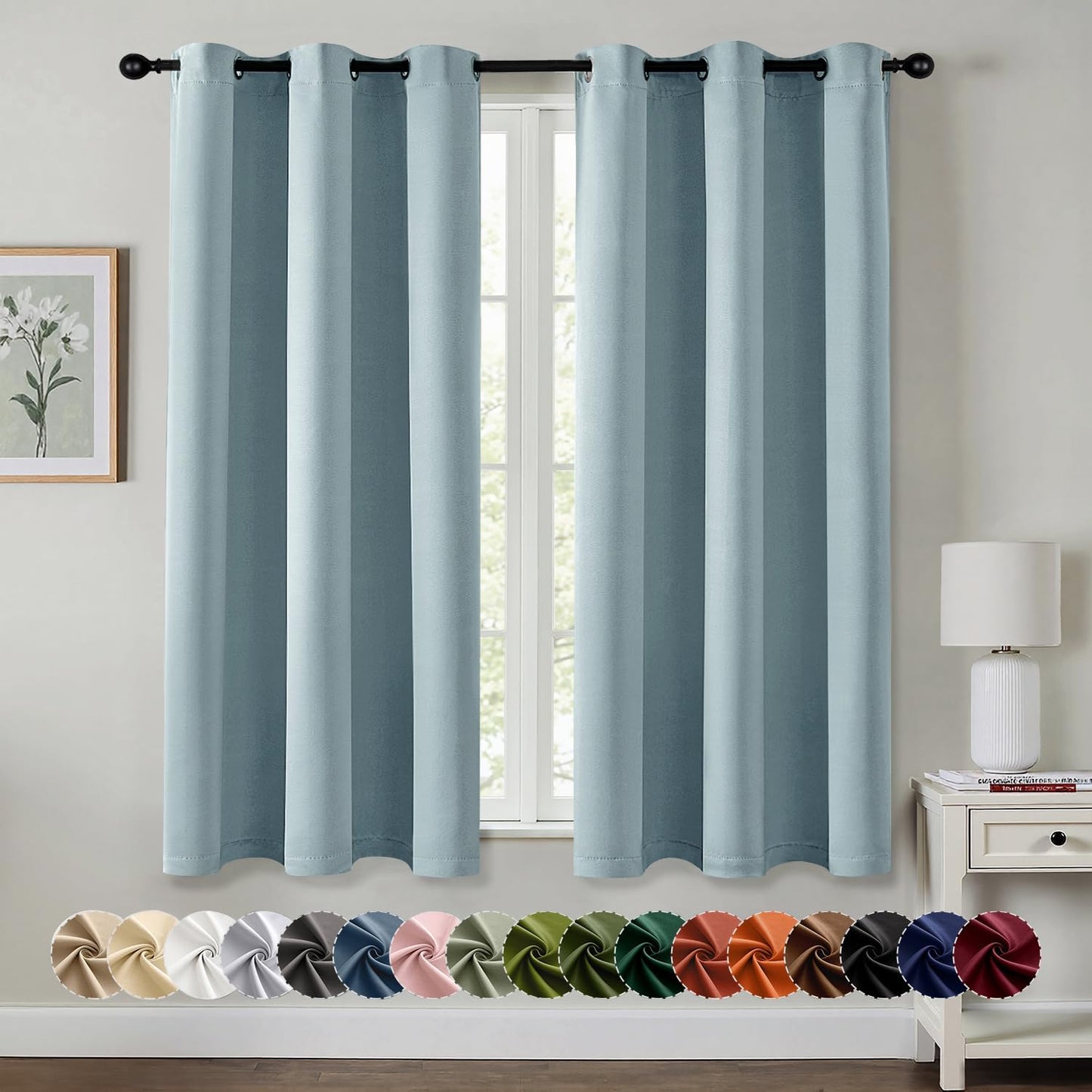 MIULEE Blackout Curtains for Bedroom Living Room 2 Panels, Thermal Insulated Room Darkening Drapes Grommet Noise Reducing Light Blocking Window Treatments 63 Inches Long 40x63 Inch Black - Colors A