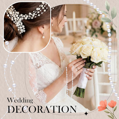 Bonuci 3 Rolls 66 Feet Pearls String Garland Faux Pearl Garland Spool Roll Strand Decoration Artificial Beads Chain Trim for Wedding Party Crafting Wedding Mother's Day Flower Decor(Ivory,4mm)