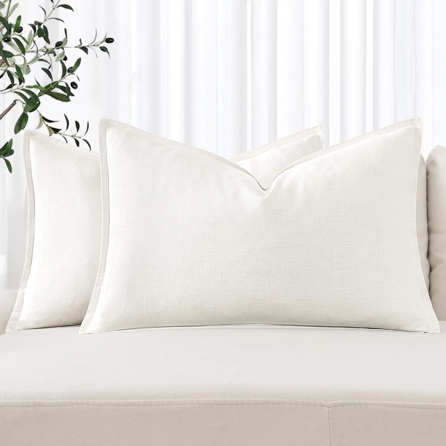MIULEE Decorative Linen Euro Sham Pillow Covers 26x26 Cream White Boho Farmhouse Neutral Couch Throw Pillows for Bed Pack of 2 Accent Modern Pillowcase Sofa Livingroom Home Decor