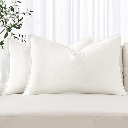 MIULEE Decorative Linen Euro Sham Pillow Covers 26x26 Cream White Boho Farmhouse Neutral Couch Throw Pillows for Bed Pack of 2 Accent Modern Pillowcase Sofa Livingroom Home Decor