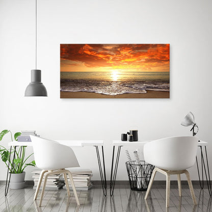 Baisuart S02250 Canvas Prints Wall Art Beach Sunset Ocean Waves Nature Pictures Stretched Canvas Wooden Framed for living Room Bedroom and Office