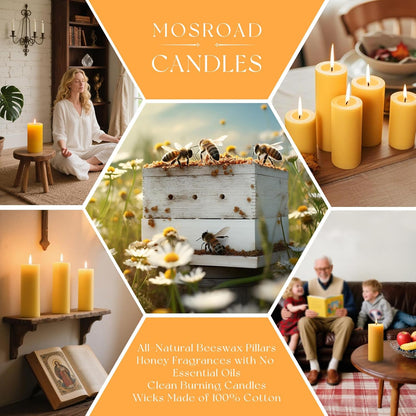 2x5 Inch Beeswax Candles, 4 Packs, 100% Natural Beeswax Pillar Candles, 52 Hours Burn Time, Pure Emergency Candle Long Burning for Home Decor, Gift Sending, Smokeless & Dripless