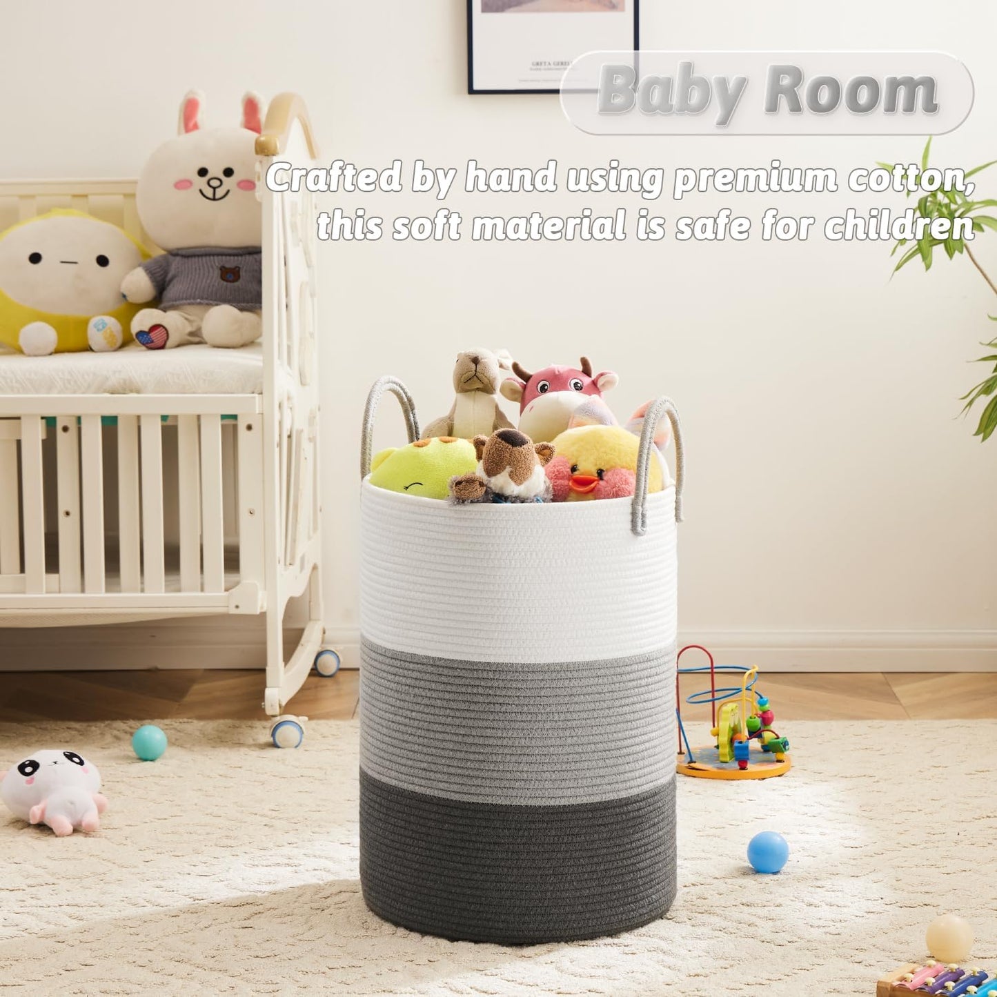 Artfeel Laundry Basket,Woven Cotton Rope Laundry Hamper,60L for Decor Storage of Dirty Clothes,Toys and Blankets in Bathroom,Baby Room and Living Room