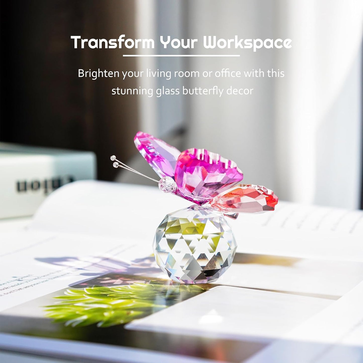H&D HYALINE & DORA Crystal Cut Butterfly Animal Ornament Decoration for Office Table Home Bedroom