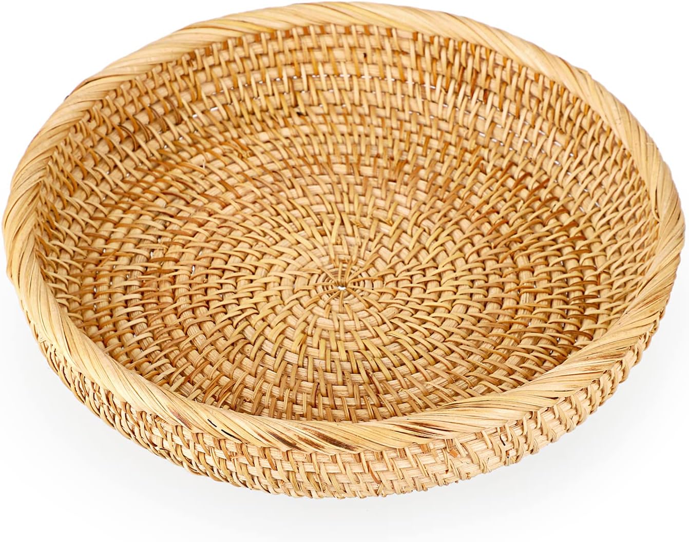 Hipiwe Small Key Basket Bowl for Entryway 7.6" Round Woven Wicker Basket Fruit Serving Tray Woven Basket Wall Decor Rattan Organizer Basket for Keys, Wallet,Whitewash