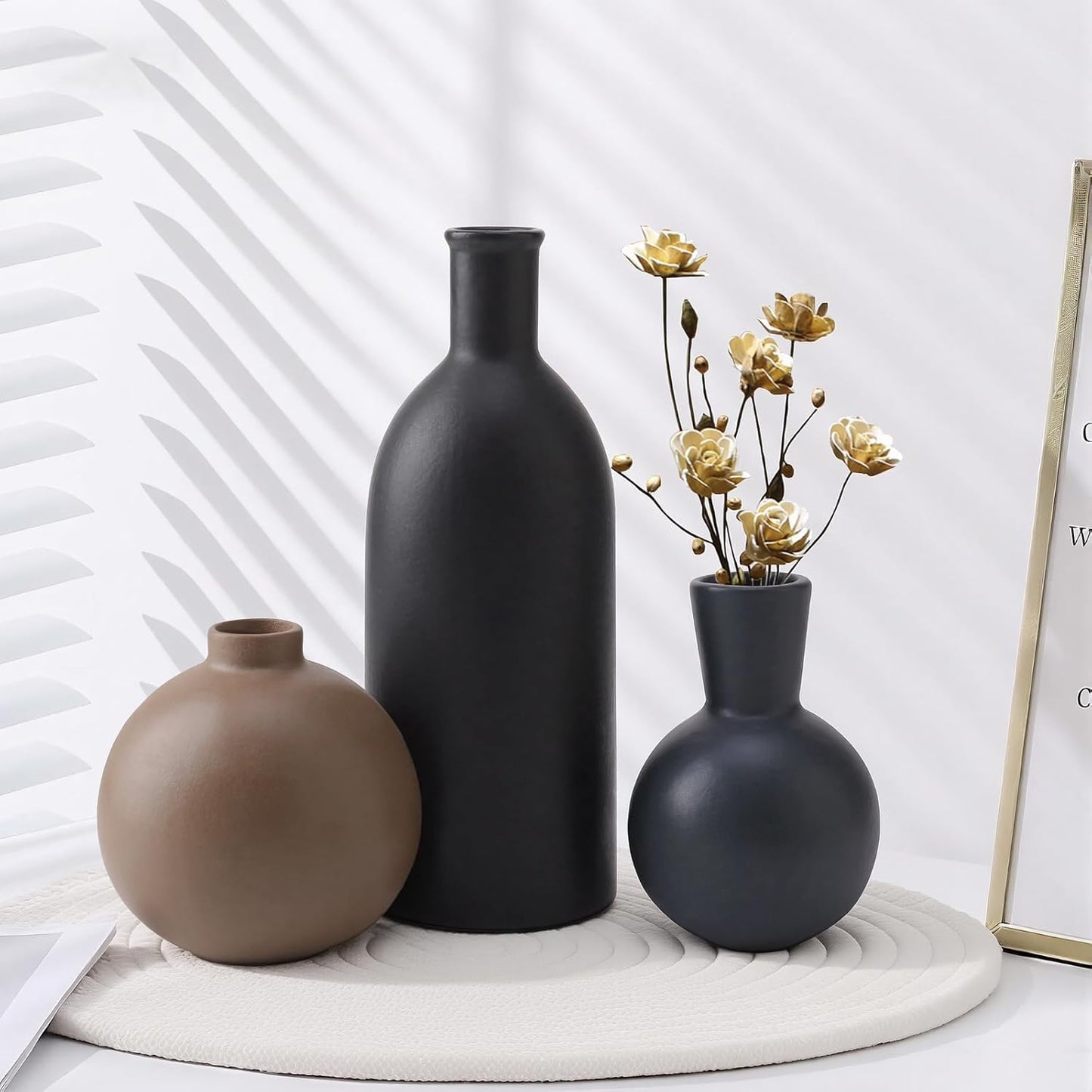 Small White Ceramic Vase Set of 3, Boho Modern White Flower Vase Room Decor, Farmhouse Decor, Vases for Your Kitchen, Bathroom, Bedroom, Living Room, Office&Shelf Centerpiece Table Decorations