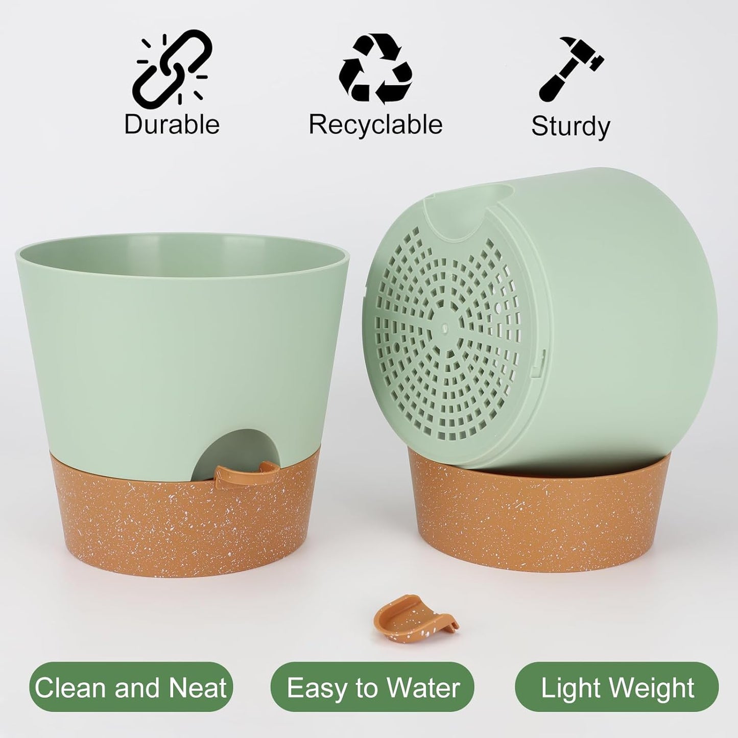 YNNICO Indoor Self Watering Planters with Drainage Holes and Saucers, 8, 7, 6.5, 6, 5.5, 5 Inches, Black, 6 Pots