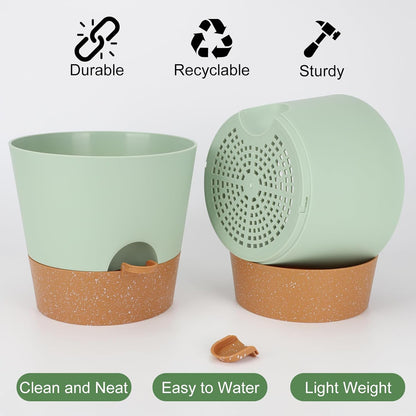 YNNICO Indoor Self Watering Planters with Drainage Holes and Saucers, 8, 7, 6.5, 6, 5.5, 5 Inches, Black, 6 Pots