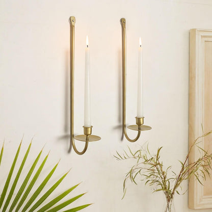 Metal Wall Candle Sconce Holder Set of 2 Wall Mount Candle Holders Modern Wall Candle Sconces Hanging for Living Room Farmhouse Fireplace Wedding 16.5"×5"×3" (Black)