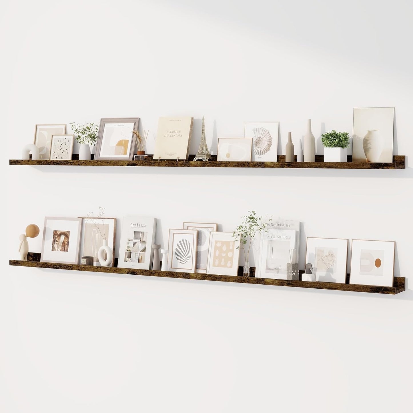 Dreamland Picture Ledge Shelf for Wall, Floating Shelves Set of 2, 48 Inch Long Floating Shelves with Lip for Living Room, Bedroom, Bathroom, Kitchen, White