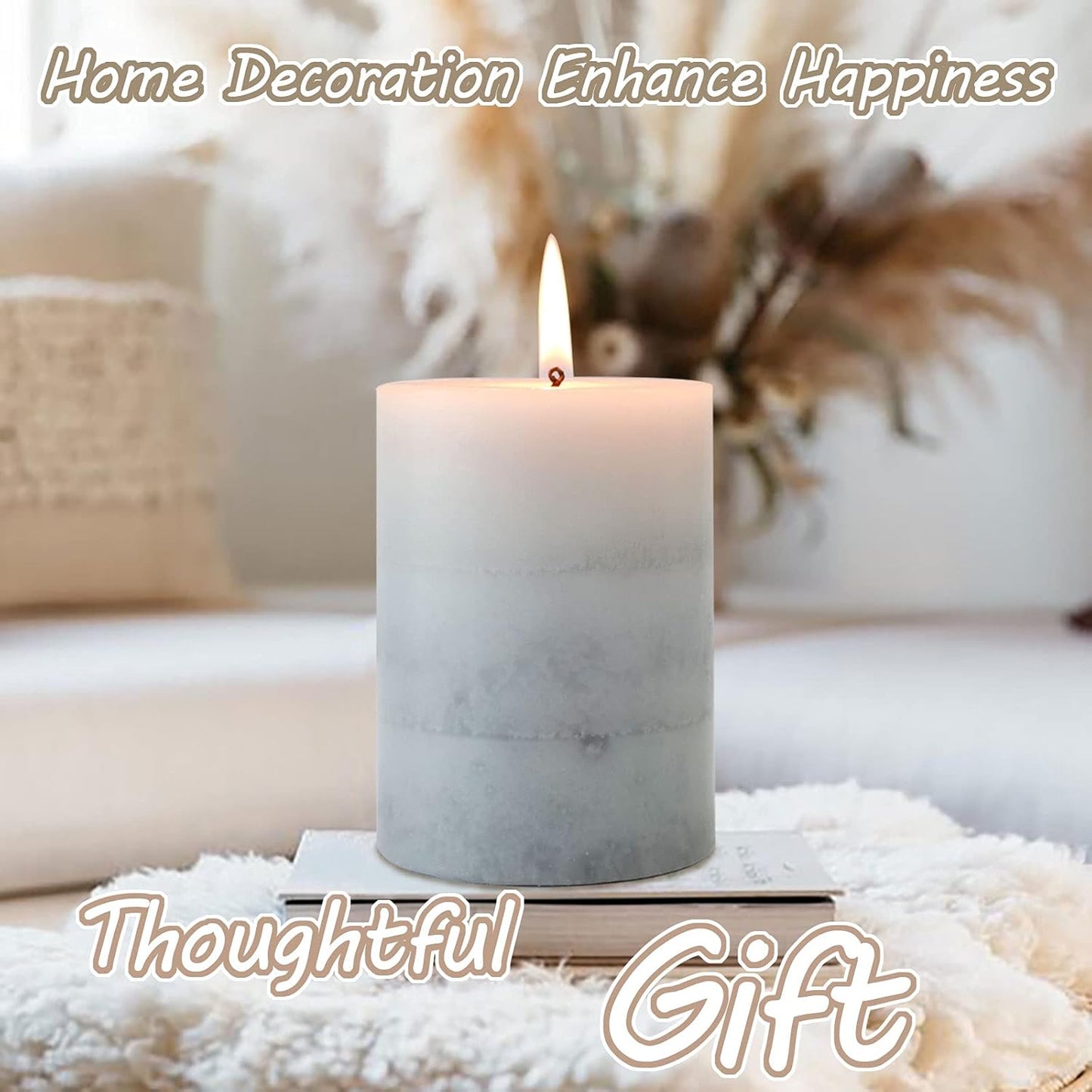 Pillar Candles Vanilla Cupcake Scented Immeiscent Aromatherapy Candle 50+ Hours Clean Burning Long Lasting Mottled Layered Candles for Home Scented SPA Restaurant Set of 3
