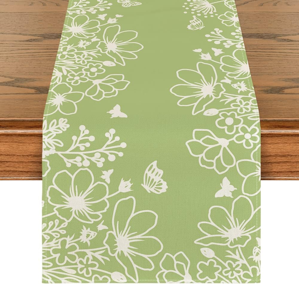 Artoid Mode Pink Bloom Flowers Butterfly Spring Table Runner, Seasonal Holiday Kitchen Dining Table Decoration for Home Party Indoor 13x72 Inch