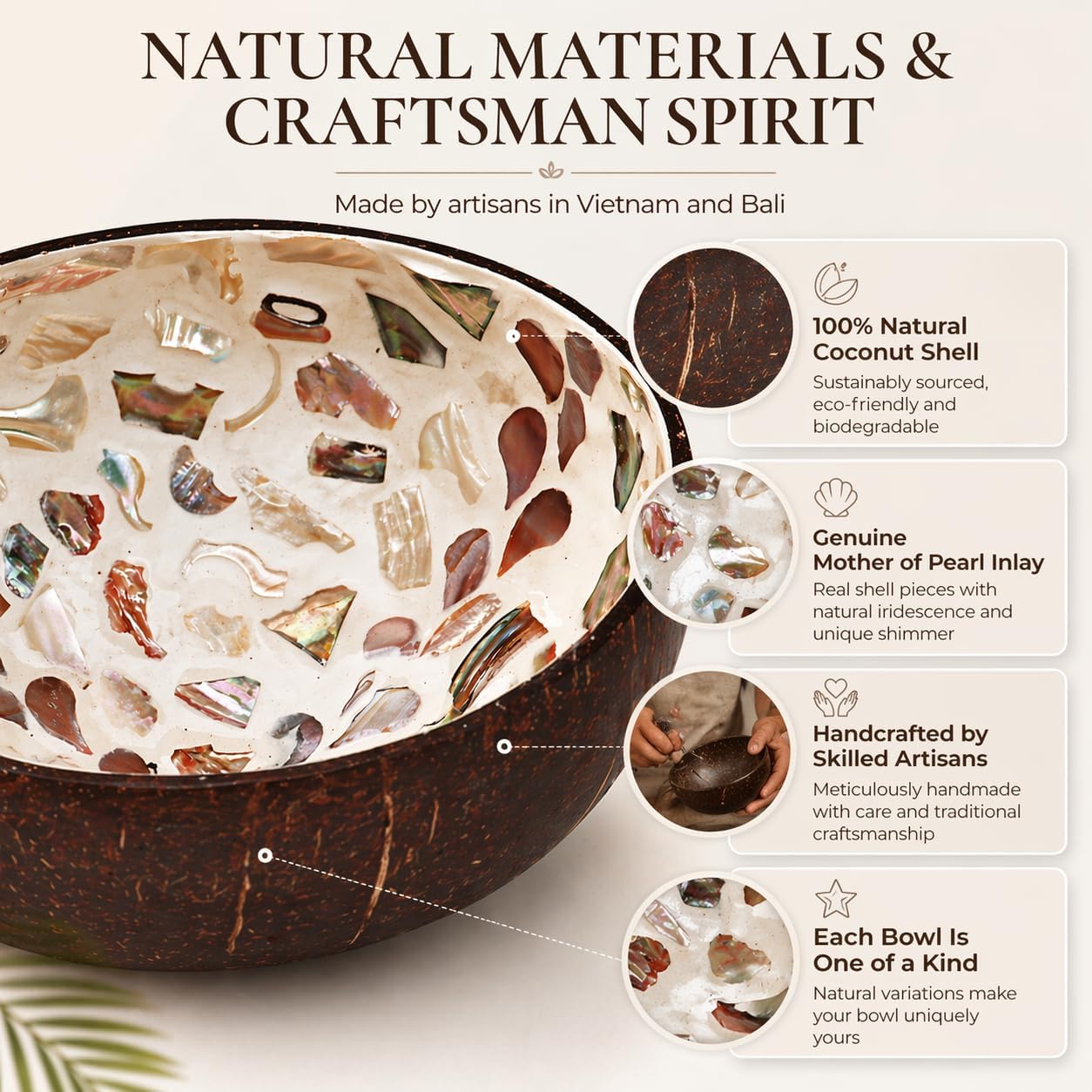 ChezMax Natural Coconut Bowl with Mother of Pearl Inlays - Key Bowl & Fruit Snack Holder (Blue-Gold)