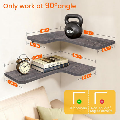 Homode Corner Floating Shelves, Set of 3 Corner Wall Shelves with Wire Hole, L-Shaped Wood Hanging Storage Shelf for Wall Decor, for Bathroom Kitchen Bedroom, White