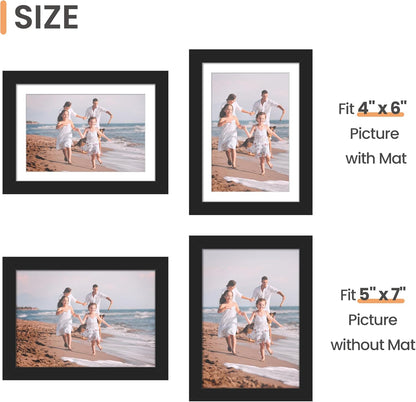 upsimples 8x10 Picture Frame, Display Pictures 5x7 with Mat or 8x10 Without Mat, Wall Hanging Photo Frame, Black, 1 Pack - Colors A