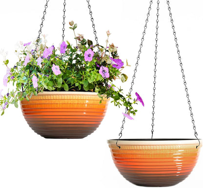 Vanslogreen 2 Pack Hanging Planters for Indoor Outdoor Plants, 10 Inch Hanging Planter with Drainage Hole & Plug Glazed Hanging Baskets Flower Pots for Garden Home (Blue)