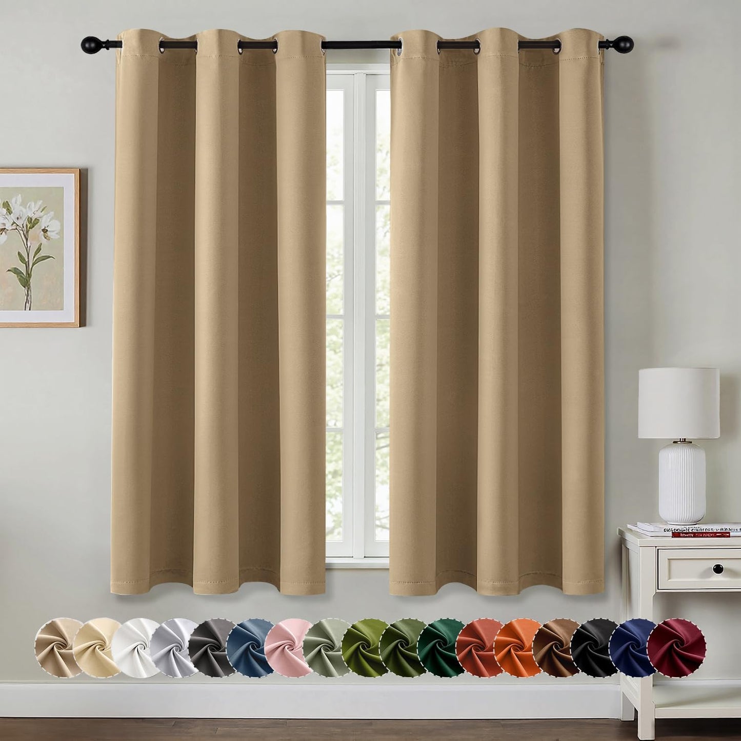 MIULEE Blackout Curtains for Bedroom Living Room 2 Panels, Thermal Insulated Room Darkening Drapes Grommet Noise Reducing Light Blocking Window Treatments 63 Inches Long 40x63 Inch Black - Colors A
