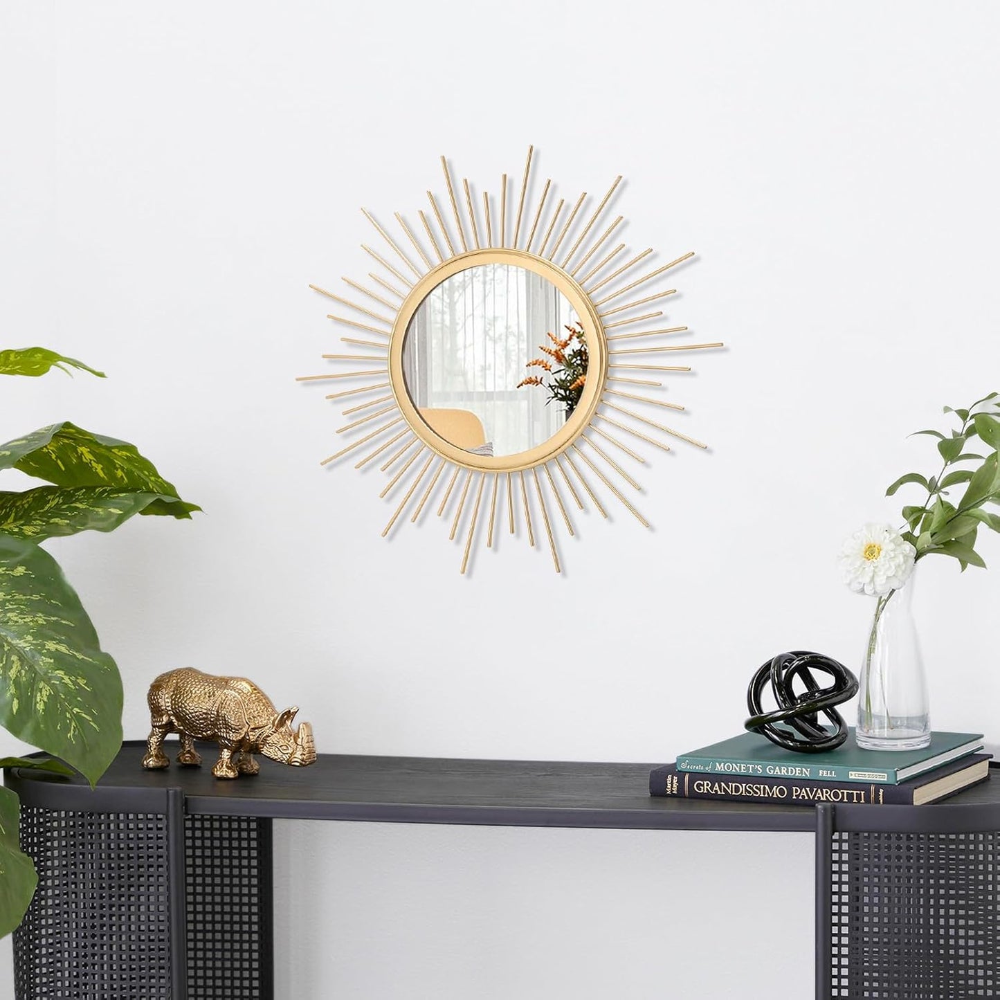 Gold Sunburst Mirrors for Wall Decorative Metal Round Art Mirrors Large Wall Decor Hanging Mirror for Bathroom Bedroom Living Room Vanity Entryway 16"