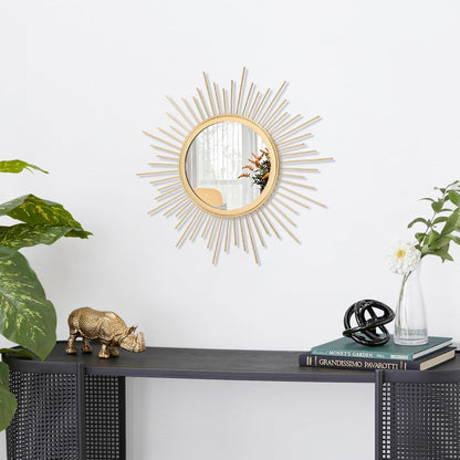 Gold Sunburst Mirrors for Wall Decorative Metal Round Art Mirrors Large Wall Decor Hanging Mirror for Bathroom Bedroom Living Room Vanity Entryway 16"
