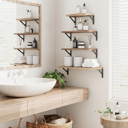 YGEOMER Floating Shelves for Wall, Different Sizes Dark Carbonized Brown Wall Shelves for Living Room, Bathroom, Bedroom, Kitchen, Home Decor (Set of 4)