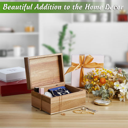 DRASTAR Wooden Keepsake Box, Large Acacia Storage Memory Box with a Hinged Lid for Crafts and Photo Storage