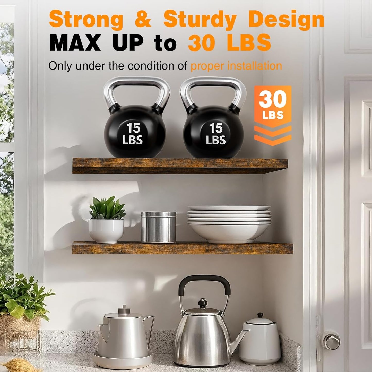 BAYKA Floating Shelves for Wall, Set of 3, Wall Mounted Rustic Wood Shelves for Bathroom, Bedroom, Living Room, Kitchen, Small Hanging Shelf for Books/Storage/Room Decor, Walnut-Like, 15.7in