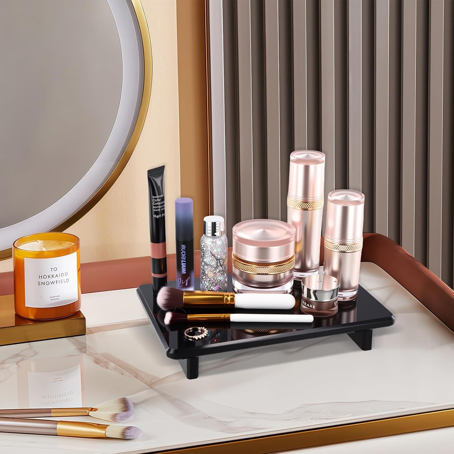 Chivalral Acrylic Bathroom Counter Tray: Water-Resistant Kitchen and Bathroom Tray Countertop Decor,Perfect for Soap Dish,Vanity,Plant,Candle Decor,and Riser Organizer-Small