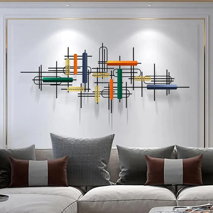 homary Large Metal Wall Art – 47.2" Modern 3D Abstract Geometric Overlapping Design, Iron Wall Decor for Living Room, Dining Room, Office