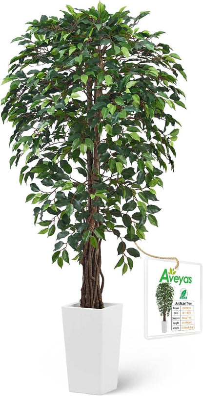 Aveyas 7ft Artificial Olive Tree for Home Decor, 7 Feet Large Faux Plant Fake Skinny Silk Trees with Pot for Indoor Outdoor House Living Room Office (7 ft Tall Including Raised Pot)