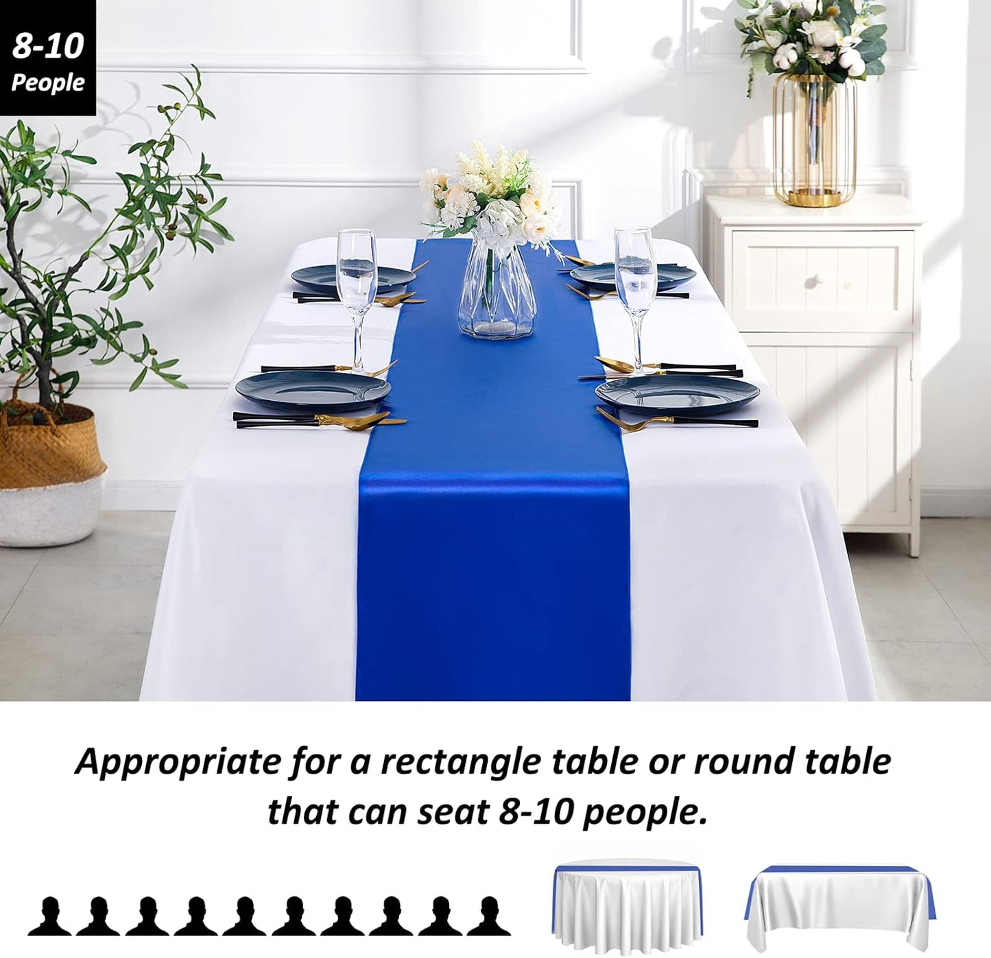SiinvdaBZX 4 Pcs Royal Blue Satin Table Runner 12 x 108 inches Long, Bright Smooth Satin Wedding Table Runner Decorations for Birthday Parties, Buffet, Banquets, Graduations, Engagements