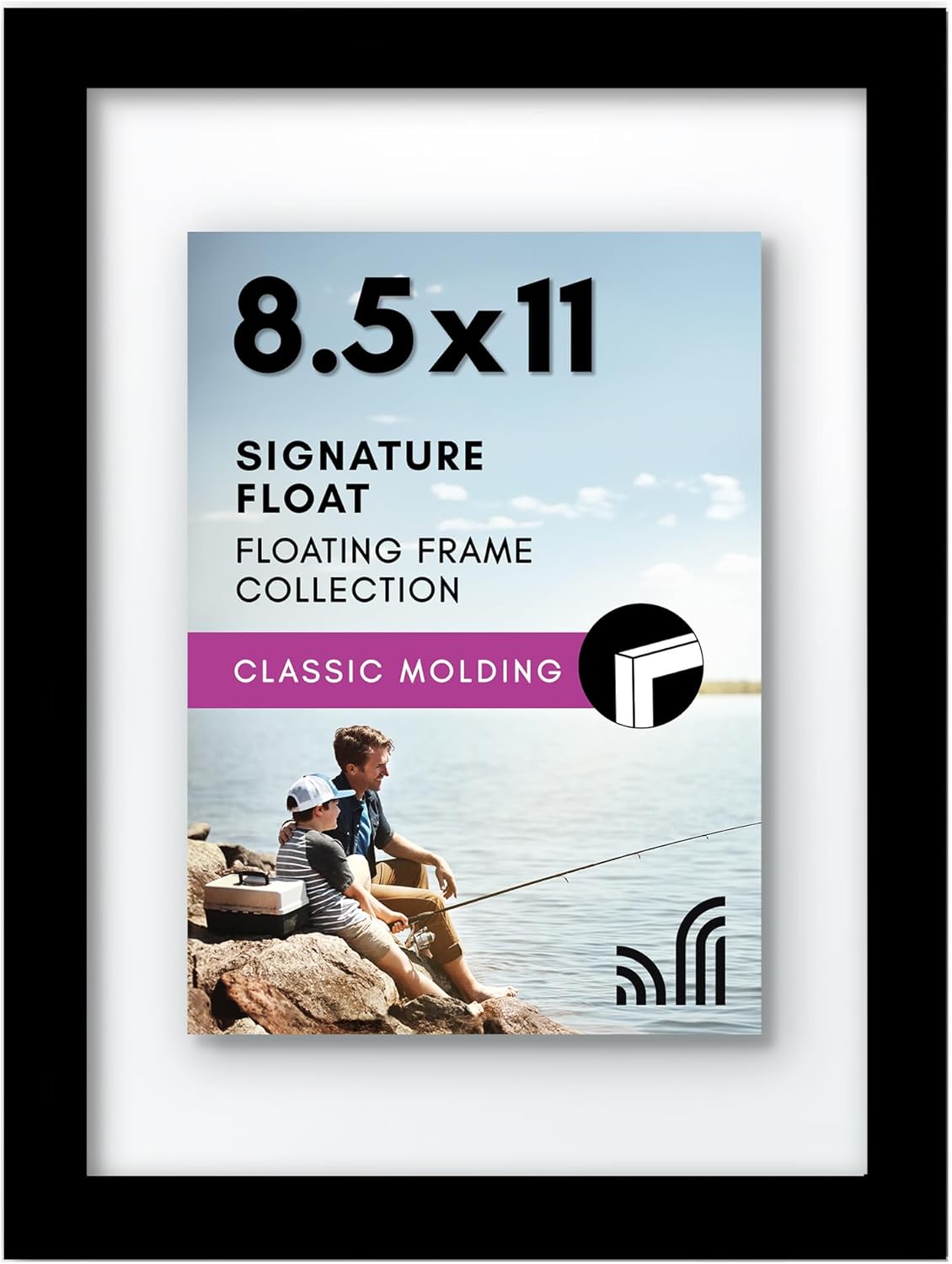 Americanflat Aluminum 11x14 Floating Picture Frame with Shatter-Resistant Glass - Use as 8x10 Picture Frame or Display 11x14 Photo - Signature Float Collection - Photo Frames for Wall Display - Black