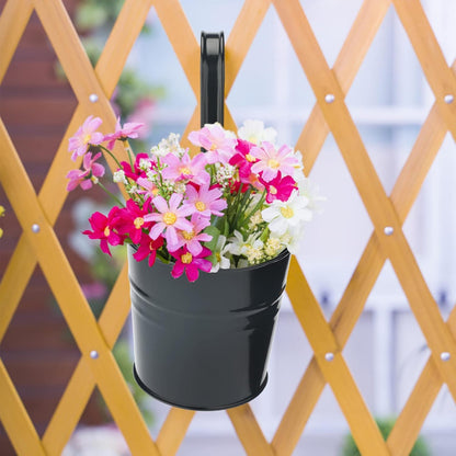 KINGLAKE Flower Pots,10 Pcs Metal Iron Hanging Flower Plant Pots Balcony Garden Plant Planter Baskets Fence Bucket Pot 4'' Flower Holders with Detachable Hook
