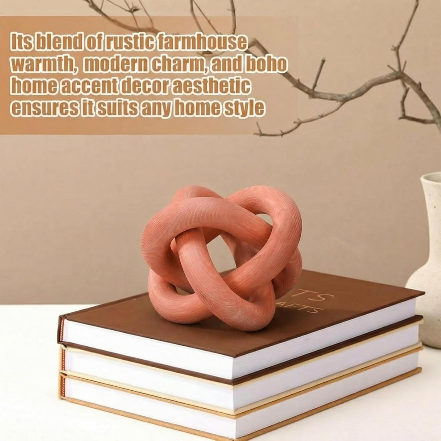 Yalikop 3 Link Wood Knot Decor Rustic Home Décor Accents Hand Carved Coffee Table Decoration, Boho Chain Link Decoration, Modern Shelf, Rustic Objects for Home Living Room Bedroom(White)