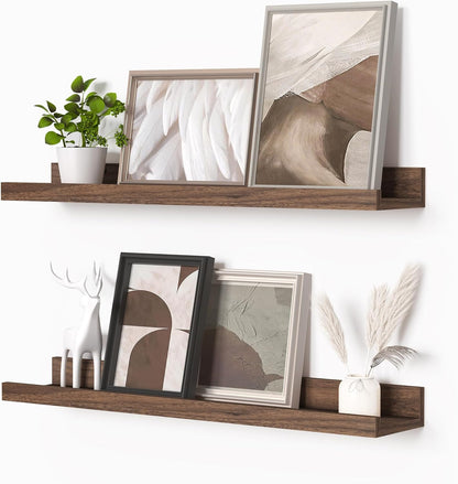 Heimlove Picture Ledge Shelf, Floating Shelves Set of 2, 24 Inches Picture Shelf for Wall with Ledge, Kids Bookshelf Wall Mounted for Living Room Bedroom Decor Books Photo Frames - White