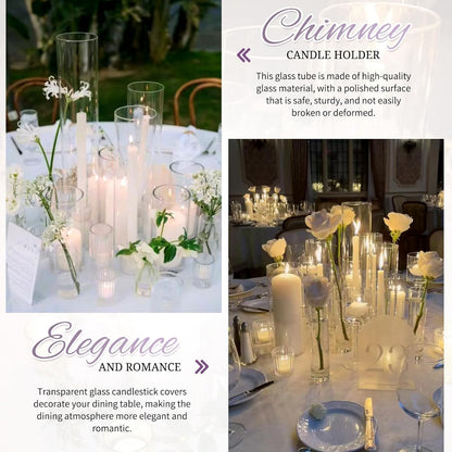 24 PCS Hurricane Candle Holder, 2.5" W x 14" H Open Ended Glass Candle Cylinder Sleeve, Clear Glass Cylinder Candle Holder, Open Flame Candle Chimney Tube Cover, Bottomless Cylindrical Glass