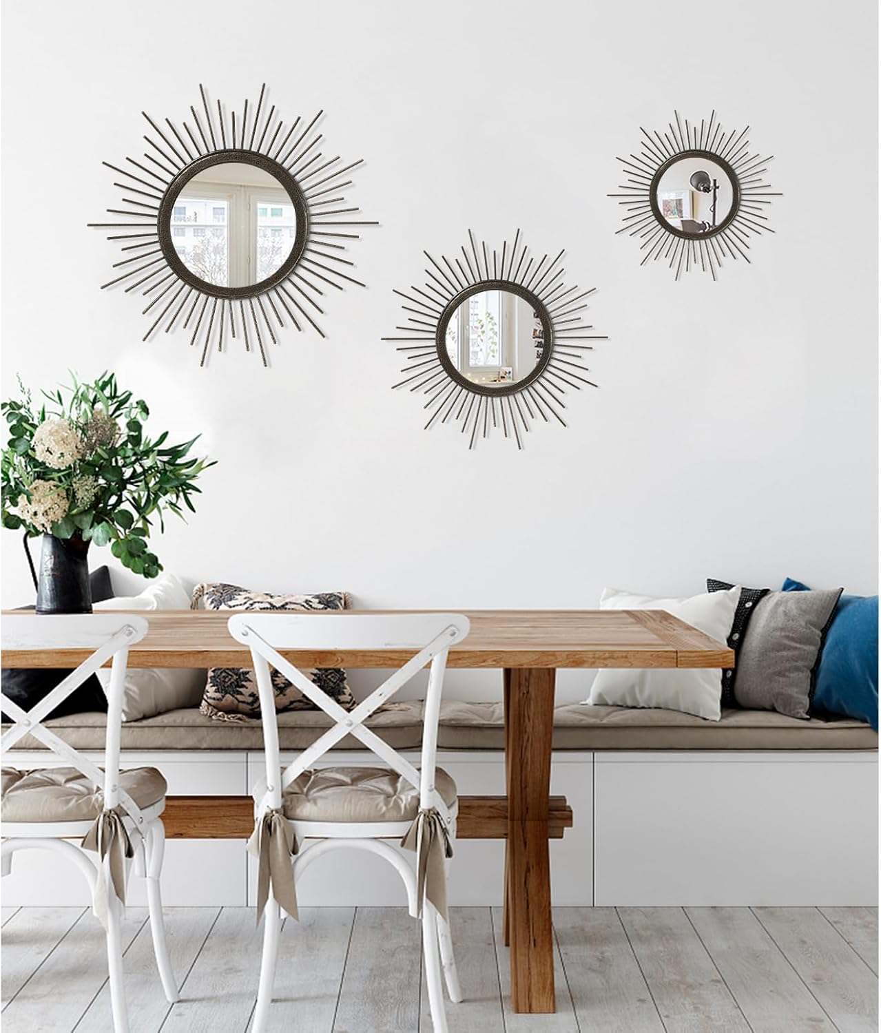 Gold Sunburst Mirrors for Wall Decorative Metal Round Art Mirrors Large Wall Decor Hanging Mirror for Bathroom Bedroom Living Room Vanity Entryway 16"