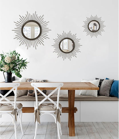 Gold Sunburst Mirrors for Wall Decorative Metal Round Art Mirrors Large Wall Decor Hanging Mirror for Bathroom Bedroom Living Room Vanity Entryway 16"