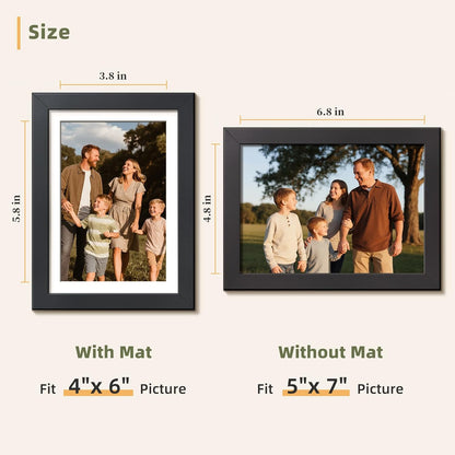 HappyHapi 4x6 Picture Frames Set of 10, Tabletop or Wall Display Pictures 3.5x5 with Mat or 4x6 Without, Multi Photo Frames Collage (Black)