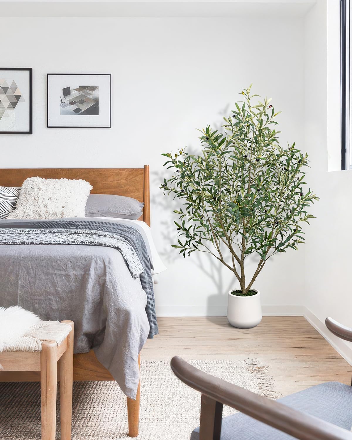 Artificial Olive Tree 6FT - Tall Faux Olive Trees Indoor with Planter&Cotton Basket, Large Fake Olive Plants Realistic Branches Natural Wood Trunk and Fruits for Home House Office Decor