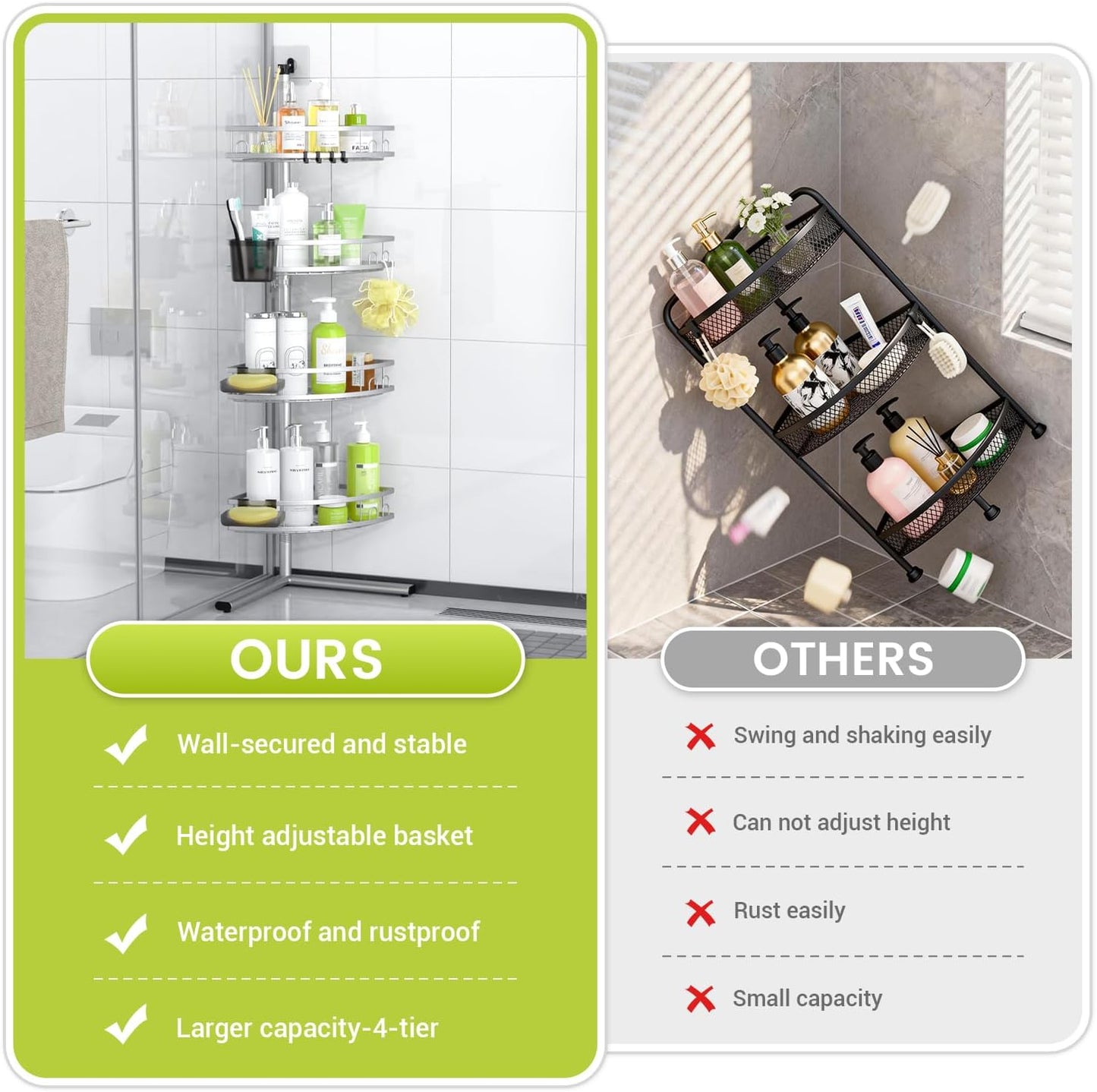 Aitatty Corner Shower Caddy Standing: 4-tier Rustproof Shower Organizer Shelf - Floor Shower Corner Shelf Rack Stand for Bathroom Black