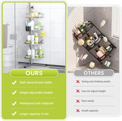 Aitatty Corner Shower Caddy Standing: 4-tier Rustproof Shower Organizer Shelf - Floor Shower Corner Shelf Rack Stand for Bathroom Black