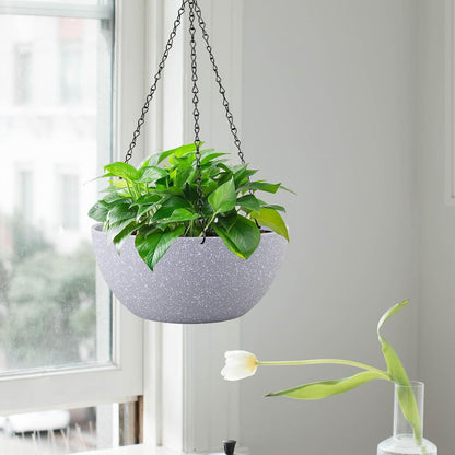 WSMKSZ 10 inch Hanging Planters for Outdoor Indoor Plants with Drainage Holes and Chain, 2 Pack Round Hanging Flower Pots for Garden Home Porch Decor, Black