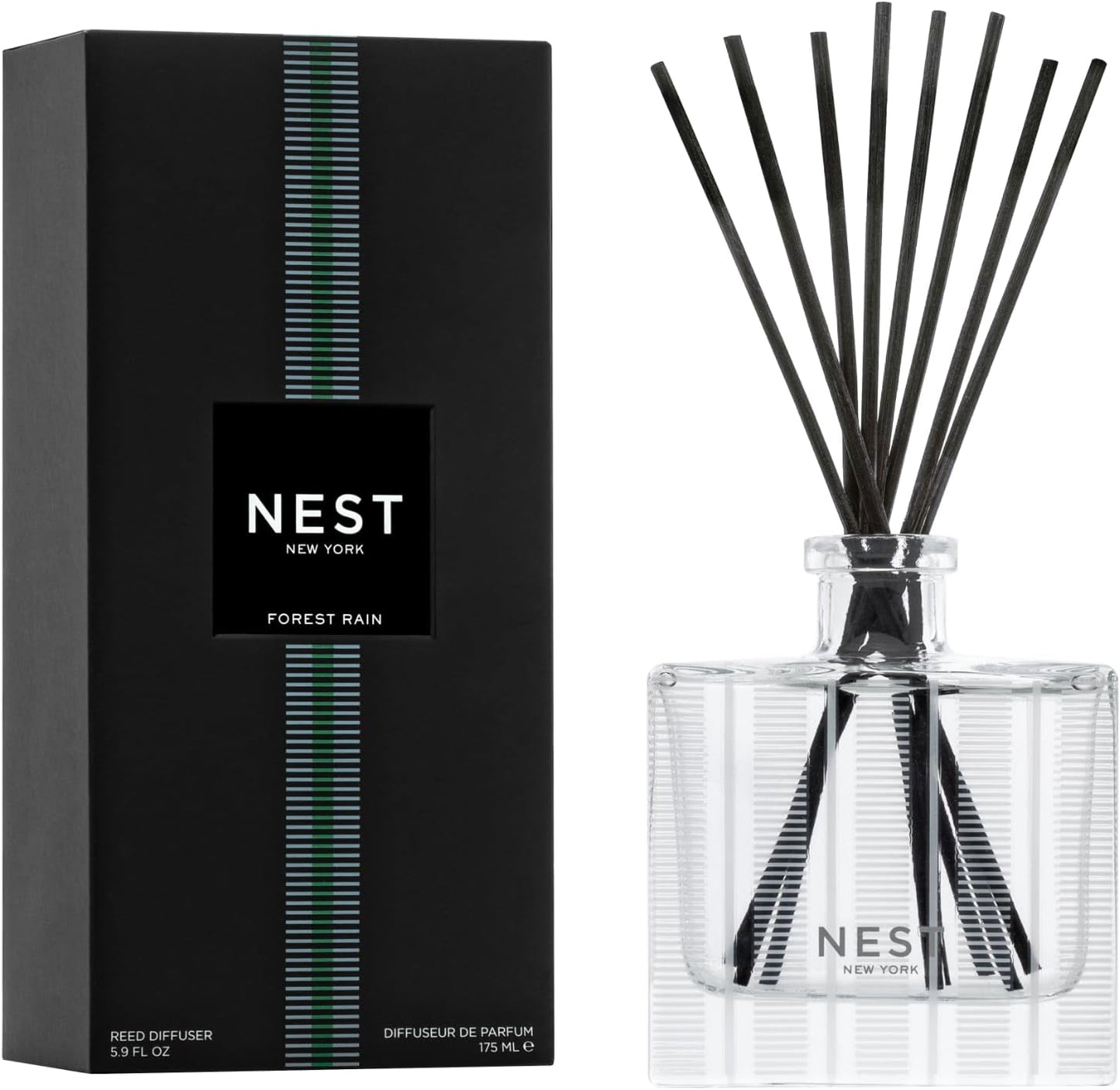 NEST New York Reed Diffuser, Moroccan Amber - 5.9 fl oz - Fragrance for Up to 90 Days - Reusable, Refillable Glass Holder - Includes 8 All-Natural Reed Sticks - Flame Free