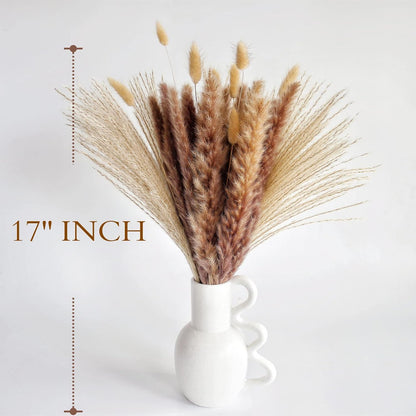 65PCS Pampas Grass Decor, Including pompas Floral, Reed Dried Grass and Bunny Tails Dried Flowers, Natural Dried Pampas Grass Bouquet for Boho Decor Wedding, Home Decoration