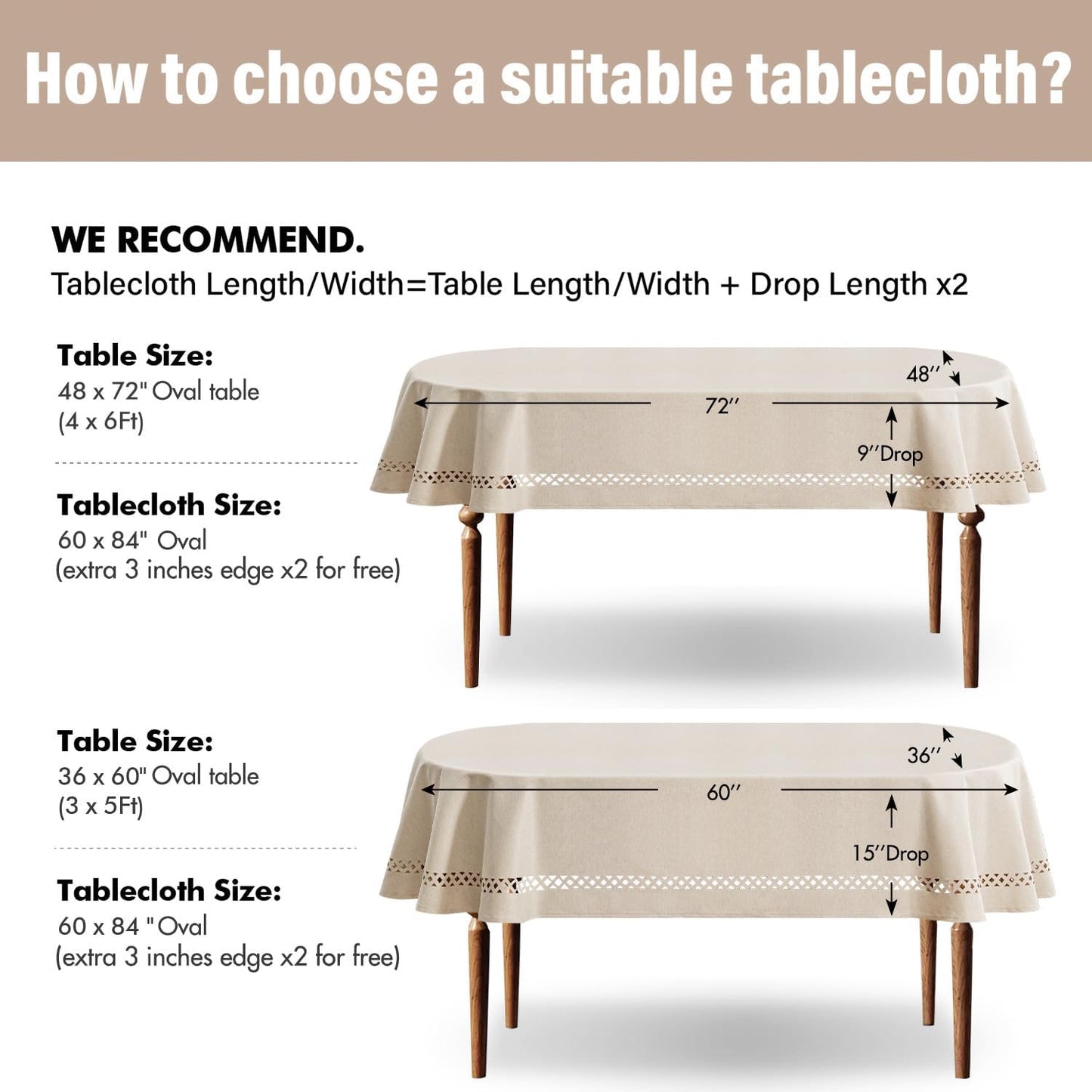 MIULEE Beige Rectangle Linen Polyester Tablecloth with Decorative Cutouts Spring Waterproof Stain Resistant & Shrink-Proof Table Cloth 52x70 inch Farmhouse Style for Dining Wedding and Outdoor